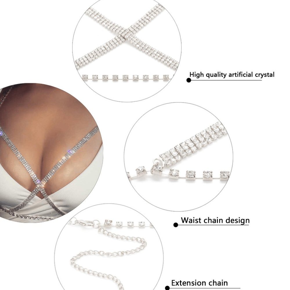 Elegant Silver Rhinestone Body Chain - Picture 6 of 10